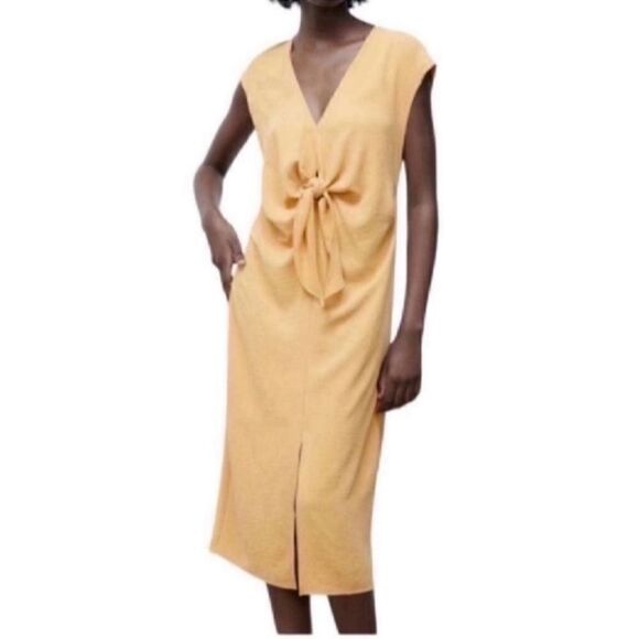 Zara Knotted Midi Yellow Dress(Size Small) - Picture 1 of 6